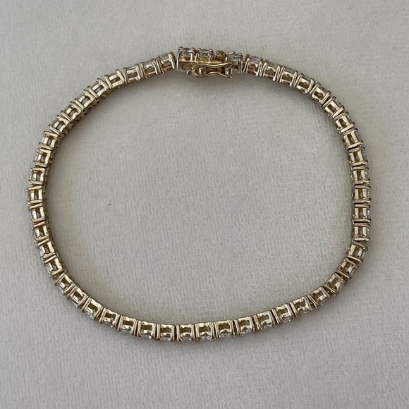 Vintage estate solid sterling silver 925 gold vermeil tennis link CZ bracelet - Picture 9 of 10